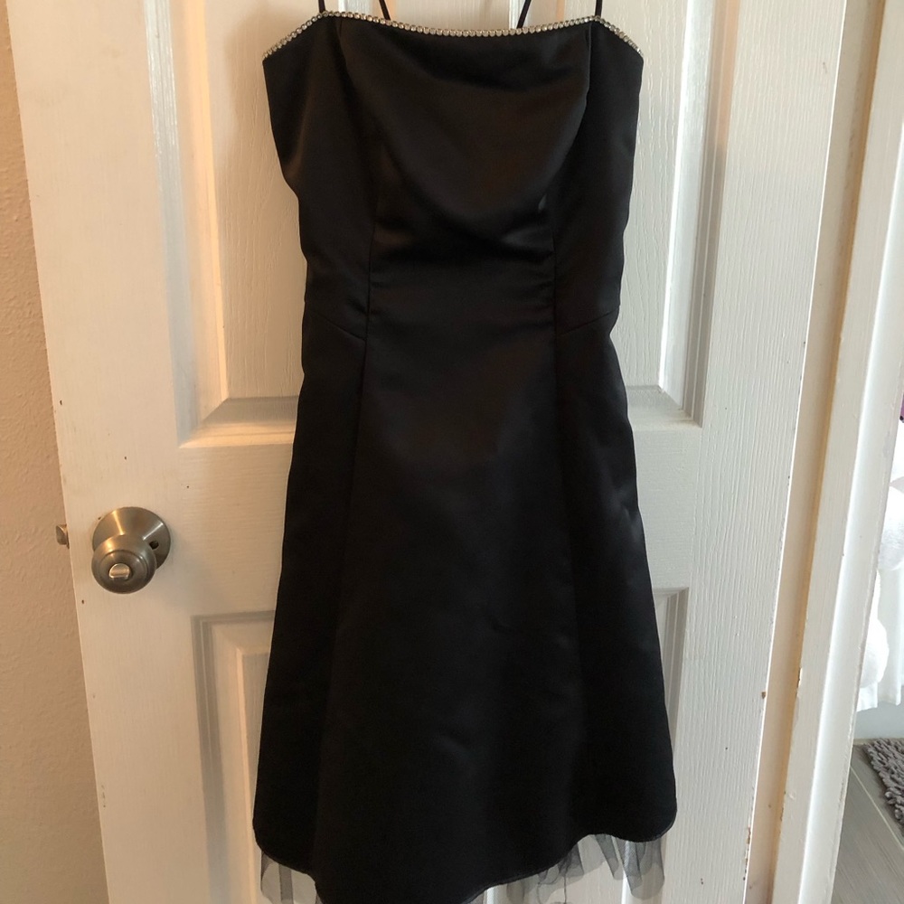 Fashionable Black Dress with Spaghetti Straps and Rhinestones Size 3/4.